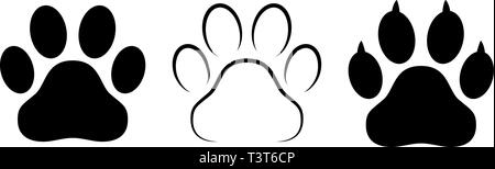 Different animal paw print silhouette isolated vector illustrations Stock Vector