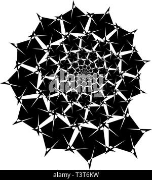 Isolated spirals of star hexagons on white square background. design element. Stock Vector