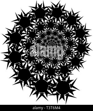 Isolated spirals of star hexagons on white square background. design element. Stock Vector