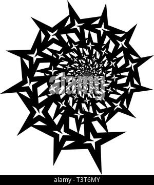 Isolated spirals of star hexagons on white square background. design element. Stock Vector