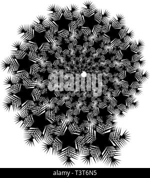 Isolated spirals of star hexagons on white square background. design element. Stock Vector