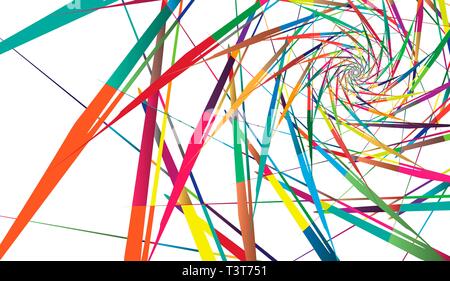 Abstract multicolor pattern on white background. Radial rotating forms. Stock Vector