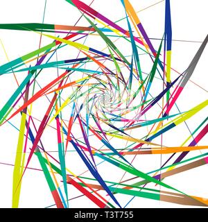 Abstract multicolor pattern on white background. Radial rotating forms. Stock Vector