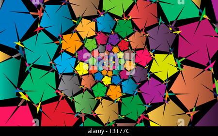 Festive dark abstract background. Multicolor rotating pattern Stock Vector