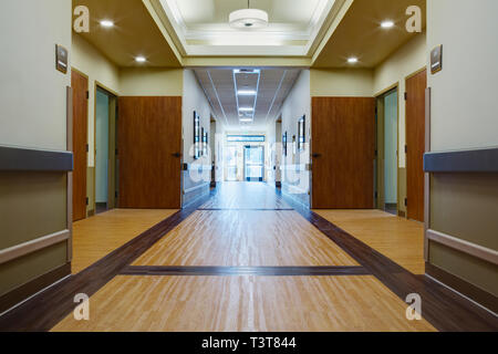 Empty hallway in assisted living facility Stock Photo