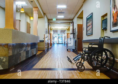 Empty hallway in assisted living facility Stock Photo