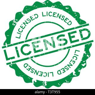 Grunge green licensed word round rubber seal stamp on white background Stock Vector