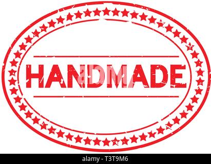 Grunge red handmade word oval rubber seal stamp on white background Stock Vector