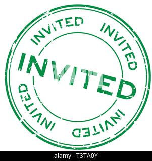 Grunge green invited word round rubber seal stamp on white background Stock Vector