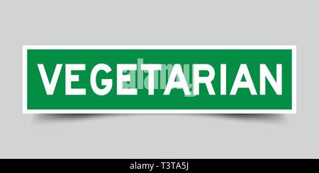 Square green sticker label in word vegetarian on gray background Stock Vector