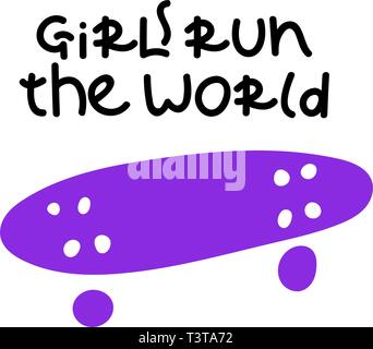 Vector illustration in simple style with hand-lettering phrase girls run the world - stylish print for poster or t-shirt - feminism quote Stock Vector