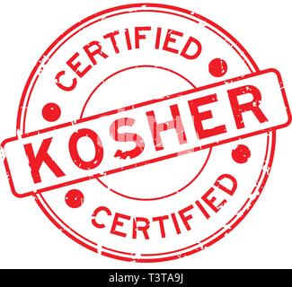 Grunge red kosher certified word round rubber seal stamp on white background Stock Vector
