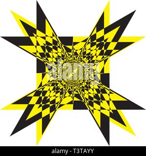 pseudo stellar black yellow arabesque target umbrella perspective on transparent background graphic design Stock Vector