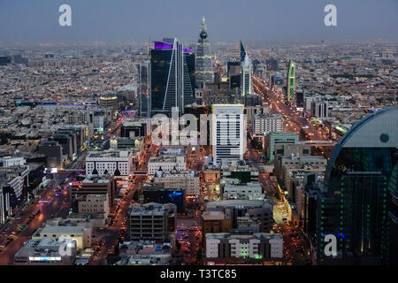 Aerial view of cityscape at night, Riyadh, Saudi Arabia Stock Photo