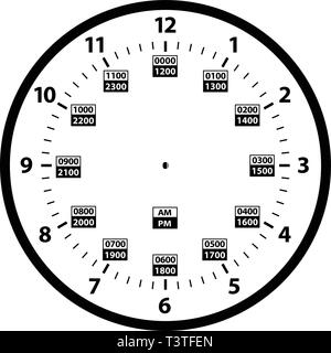 12 to 24 Hour Military Time Clock Conversion Isolated Vector ...