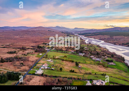 Aerial view of the so called German Road - the road between Doochary and Lettermacaward - in County Donegal - Ireland. Stock Photo