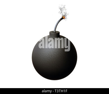 old bomb with lit fuse, white background Stock Photo