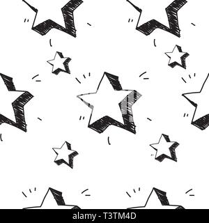 Stars seamless pattern. Vector illustration. Hand drawn sketched doodle stars symbols. Stock Vector