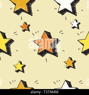 Stars seamless pattern. Vector illustration. Hand drawn sketched doodle stars symbols. Stock Vector