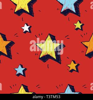Stars seamless pattern. Vector illustration. Hand drawn sketched doodle stars symbols. Stock Vector