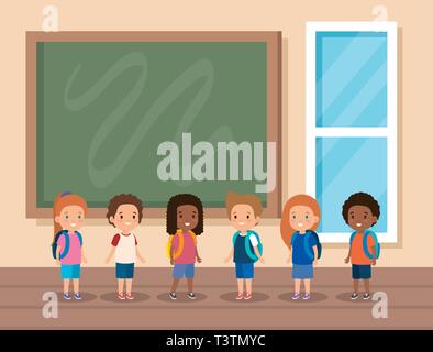 kids students in the classroom with blackboard and window Stock Vector
