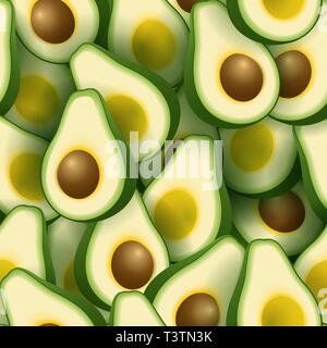 Seamless pattern with realistic avocado fruit Stock Vector