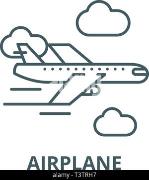 Airplane line icon, vector. Airplane outline sign, concept symbol, flat illustration Stock Vector