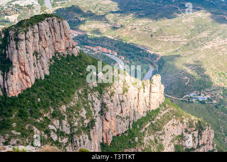 Breathtaking view to Montserrat mountain range on a sunny summer day near Barcelona, Catalonia, Spain Stock Photo