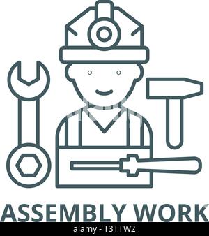 Assembly work line icon, vector. Assembly work outline sign, concept symbol, flat illustration Stock Vector