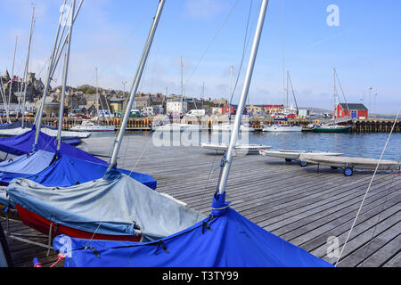 Yachts stored on harbour, Lerwick, Shetland, Northern Isles, Scotland, United Kingdom Stock Photo