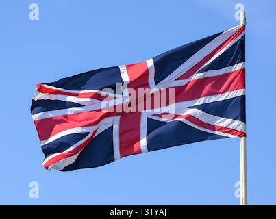 Union Jack flag flying, Lerwick, Shetland, Northern Isles, Scotland, United Kingdom Stock Photo