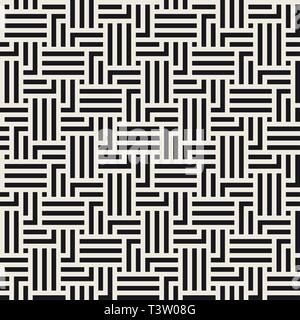 Vector seamless pattern. Geometric striped rectangles ornament. Linear weave lattice background. Stock Vector