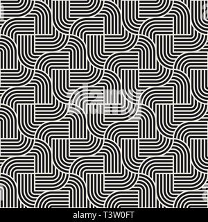 Vector seamless pattern. Modern stylish texture. Repeating abstract background. Monochrome geometric rounded lines. Stock Vector