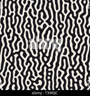 Vector seamless pattern. Monochrome organic shapes texture. Abstract rounded messy lines stylish background. Stock Vector