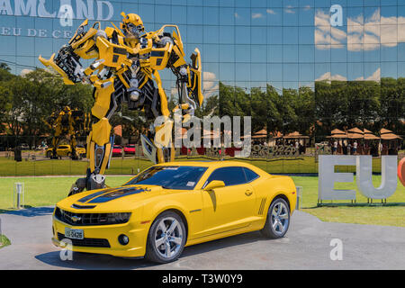 Foz do Iguacu, Brazil - November 22, 2017:  Bumblebee Transformer in front of the Wax Museum 'Dreamland' in Foz do Iguacu near the famous Iguacu Falls Stock Photo