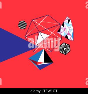 Abstract super geometric multi-colored background with different shapes Stock Vector
