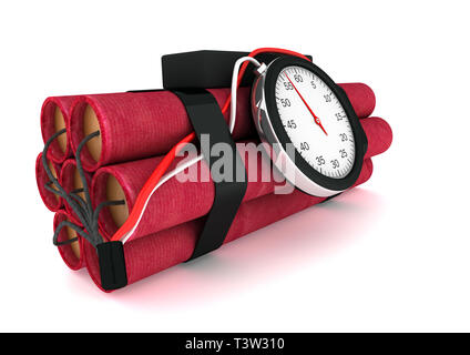 Dynamite with a clock on a white background Stock Photo