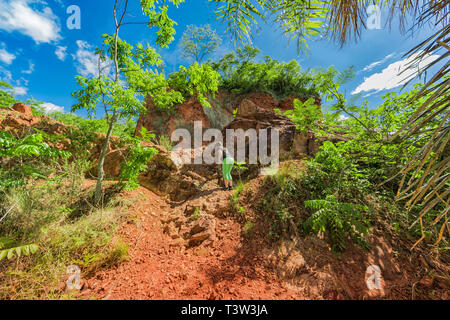 Woman on the Cerro Koi at Aregua in Paraguay Stock Photo