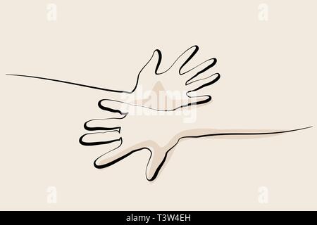 Continuous one line drawing. Hands palms together. Vector illustration Stock Vector