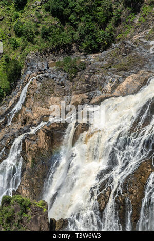 Cairns, Australia - February 18, 2019: Closeup of Barron falls and white rapids in Kuranda green Rain Forest. Stock Photo