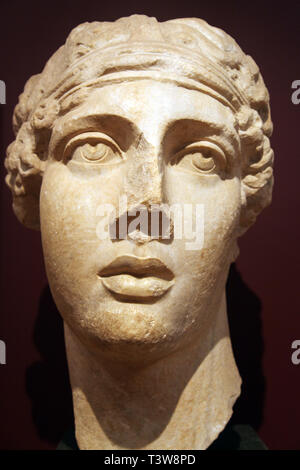 Head of the Roman Poetess Sappho at Istanbul Archeology Museum in Istanbul, Turkey. Museum have over one million objects. Stock Photo