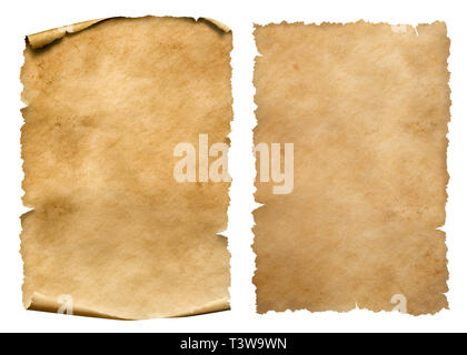 Vintage paper or parchment sheets set isolated on white Stock Photo