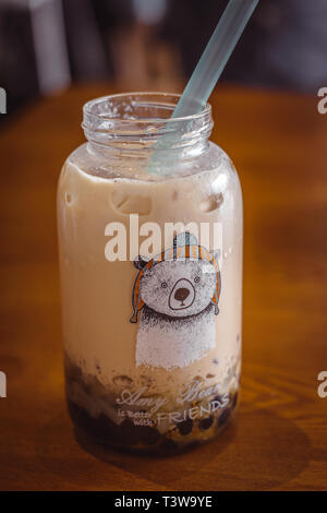 Taiwanese Brown Sugar Pearl Milk Tea with Gula Melaka syrup Stock Photo