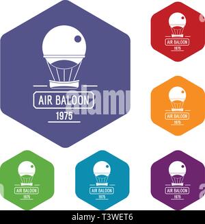 Retro air balloon icons vector hexahedron Stock Vector