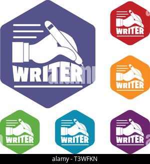 Hand with pen icons vector hexahedron Stock Vector