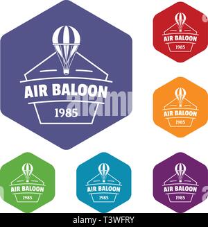 Sky air balloon icons vector hexahedron Stock Vector