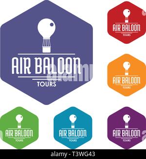 Travel air balloon icons vector hexahedron Stock Vector