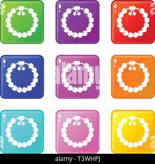 Charming gemstone bracelet icons set 9 color collection Stock Vector