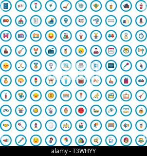 100 show icons set, cartoon style  Stock Vector