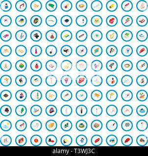100 show icons set, isometric 3d style Stock Vector